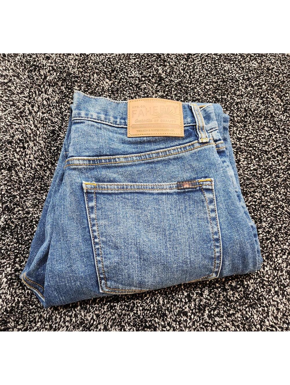 Faherty Jeans Mens 30x34 Blue Slim Straight Special Weave Organic Cotton Stretch